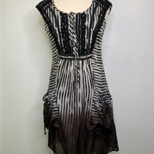 Nanette Lepore Striped Ombré Silk Dress with Crochet Overlay 100% Silk